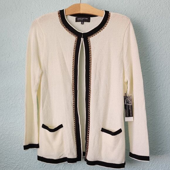 Jones new york open stryle front pockets chain aroun front cardigan sweater - Picture 1 of 12
